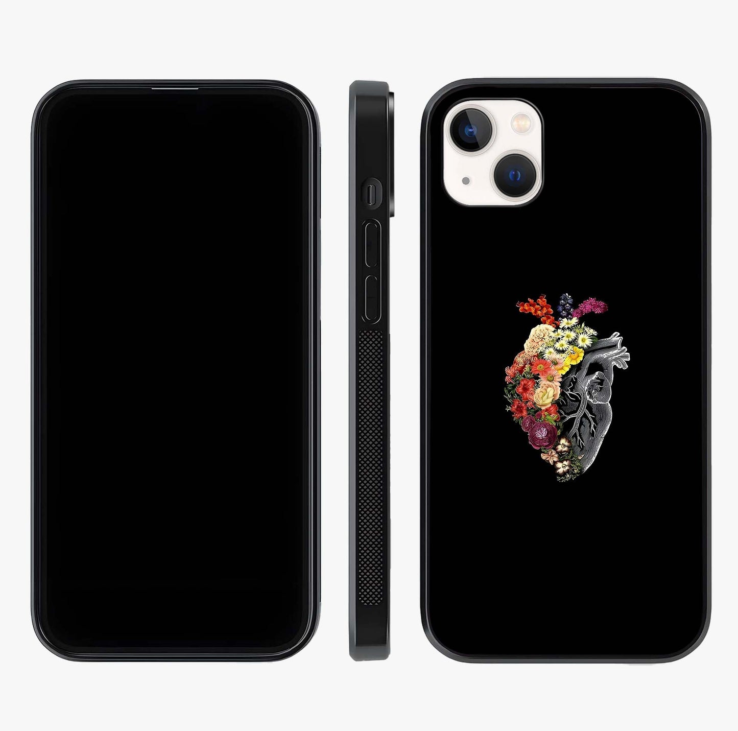 Heart With Flowers Glass Case displayed upright for full design visibility and premium finish.
