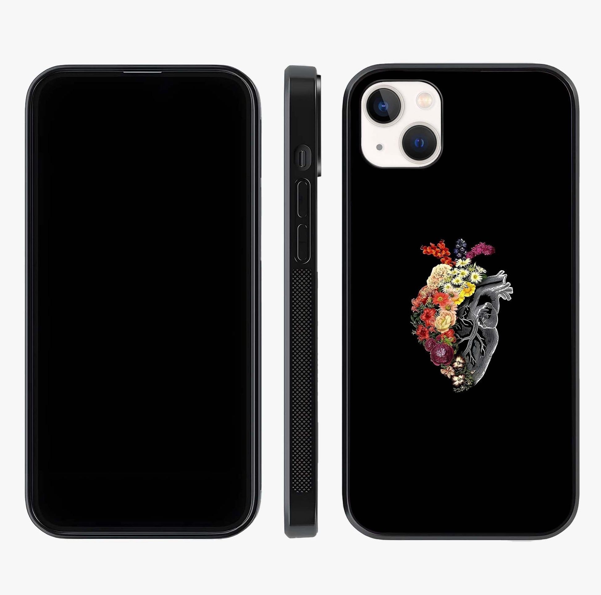 Heart With Flowers Glass Case displayed upright for full design visibility and premium finish.