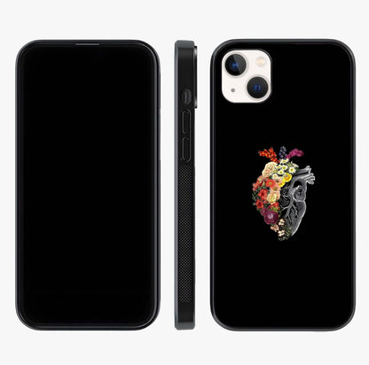 Heart With Flowers Glass Case displayed upright for full design visibility and premium finish.