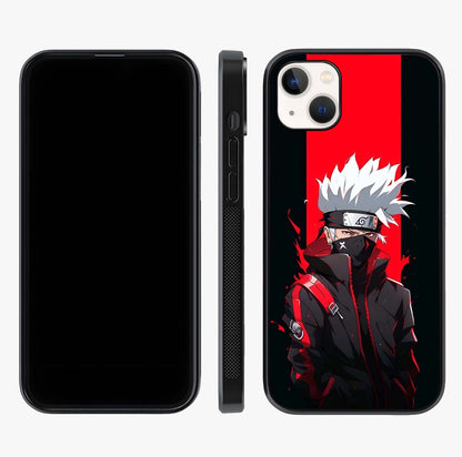 Kakashi Scarlet Shadow Glass Case displayed upright for full design visibility and premium finish.
