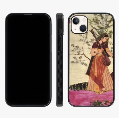 Lady With Veena Art Glass Case displayed upright for full design visibility and premium finish.