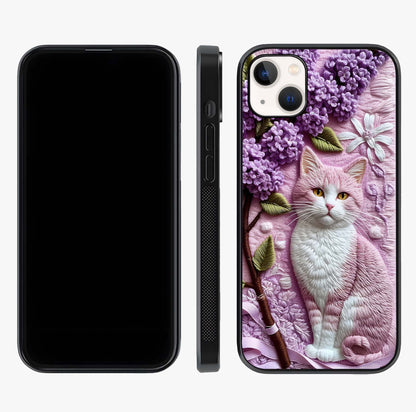 Lavender Cat Whimsy Glass Case displayed upright for full design visibility and premium finish.