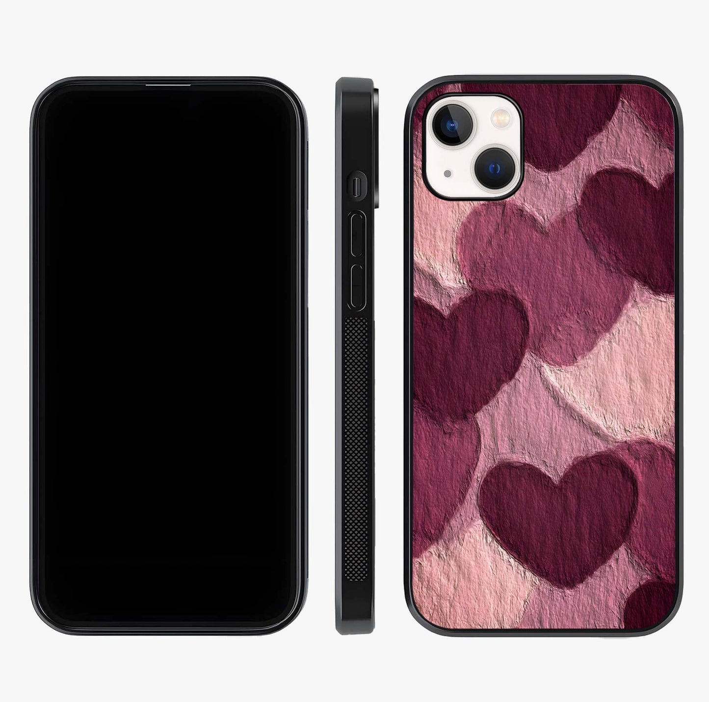 Layered Paper Hearts Glass Case displayed upright for full design visibility and premium finish.