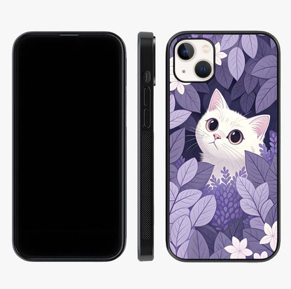 Lilac Hide Peek Cat Glass Case displayed upright for full design visibility and premium finish.