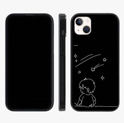 Line Art Boy With Shooting Stars Glass Case displayed upright for full design visibility and premium finish.