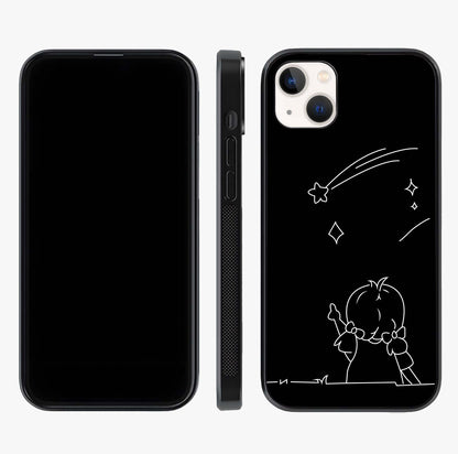 Line Art Girl With Shooting Stars Glass Case displayed upright for full design visibility and premium finish.