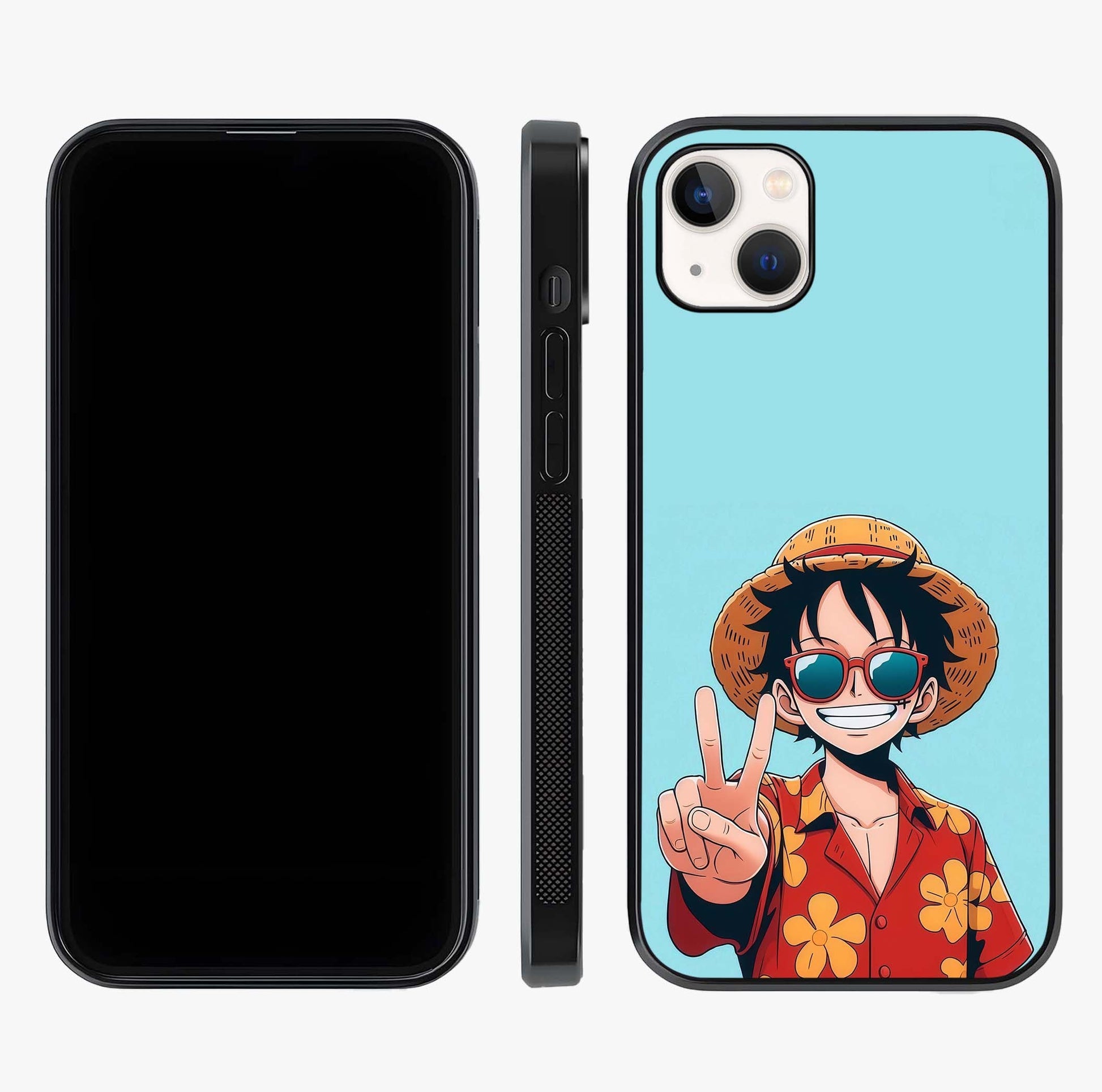 Luffy Summer Anime Vibe Glass Case displayed upright for full design visibility and premium finish.