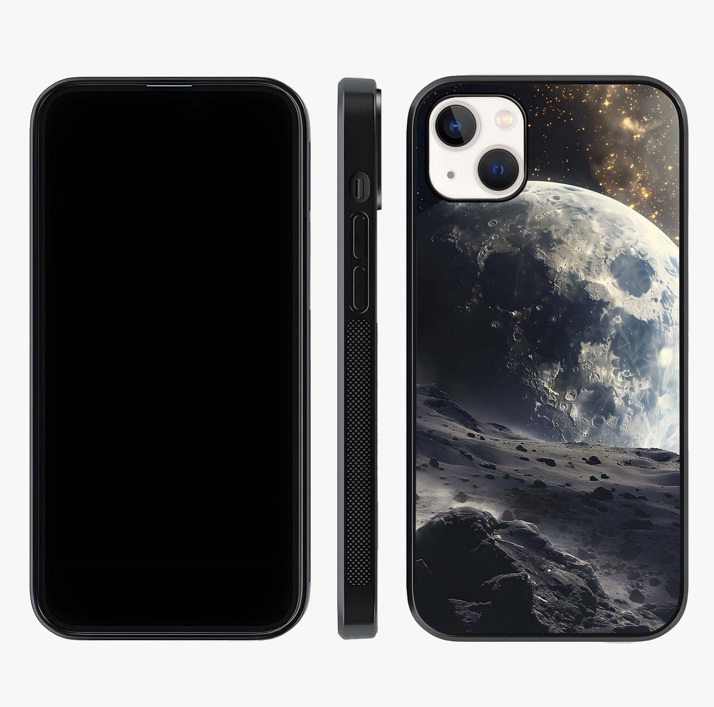 Lunar Horizon Glow Glass Case displayed upright for full design visibility and premium finish.