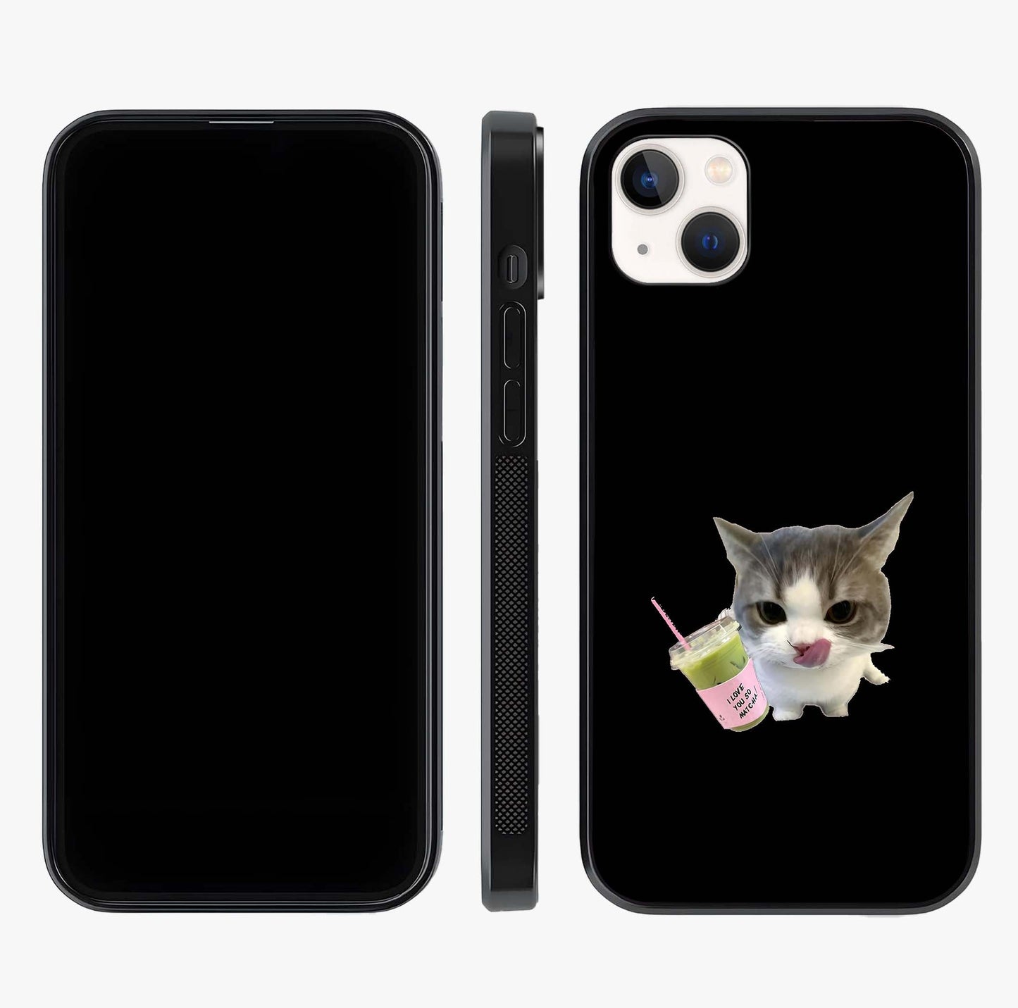 Matcha Cat Style Glass Case displayed upright for full design visibility and premium finish.