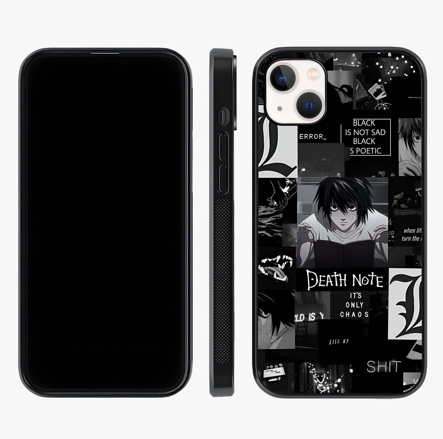 Midnight Chaos Mind Glass Case displayed upright for full design visibility and premium finish.