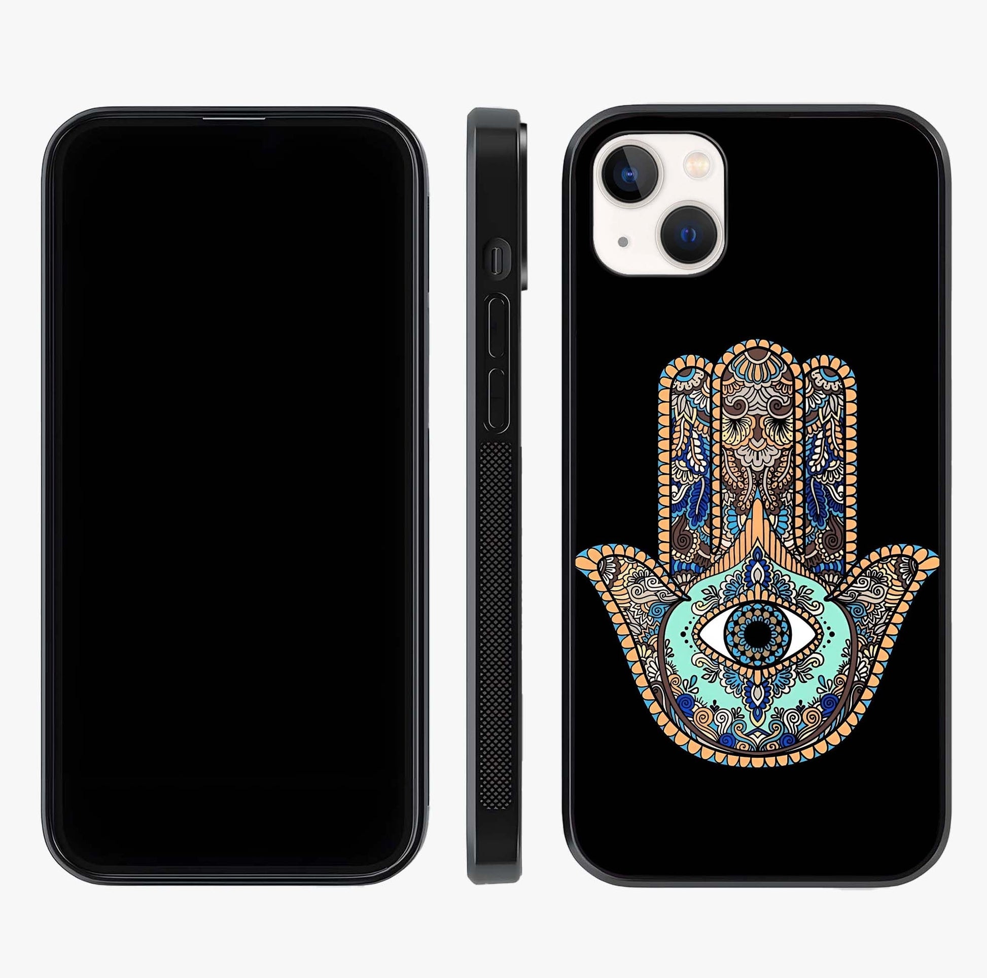 Mystic Hamsa Eye Glass Case displayed upright for full design visibility and premium finish.