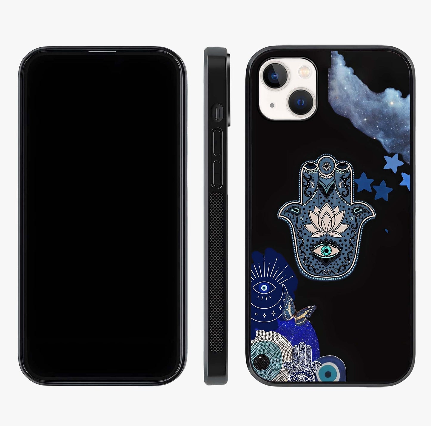 Mystic Hand Aura Glass Case displayed upright for full design visibility and premium finish.