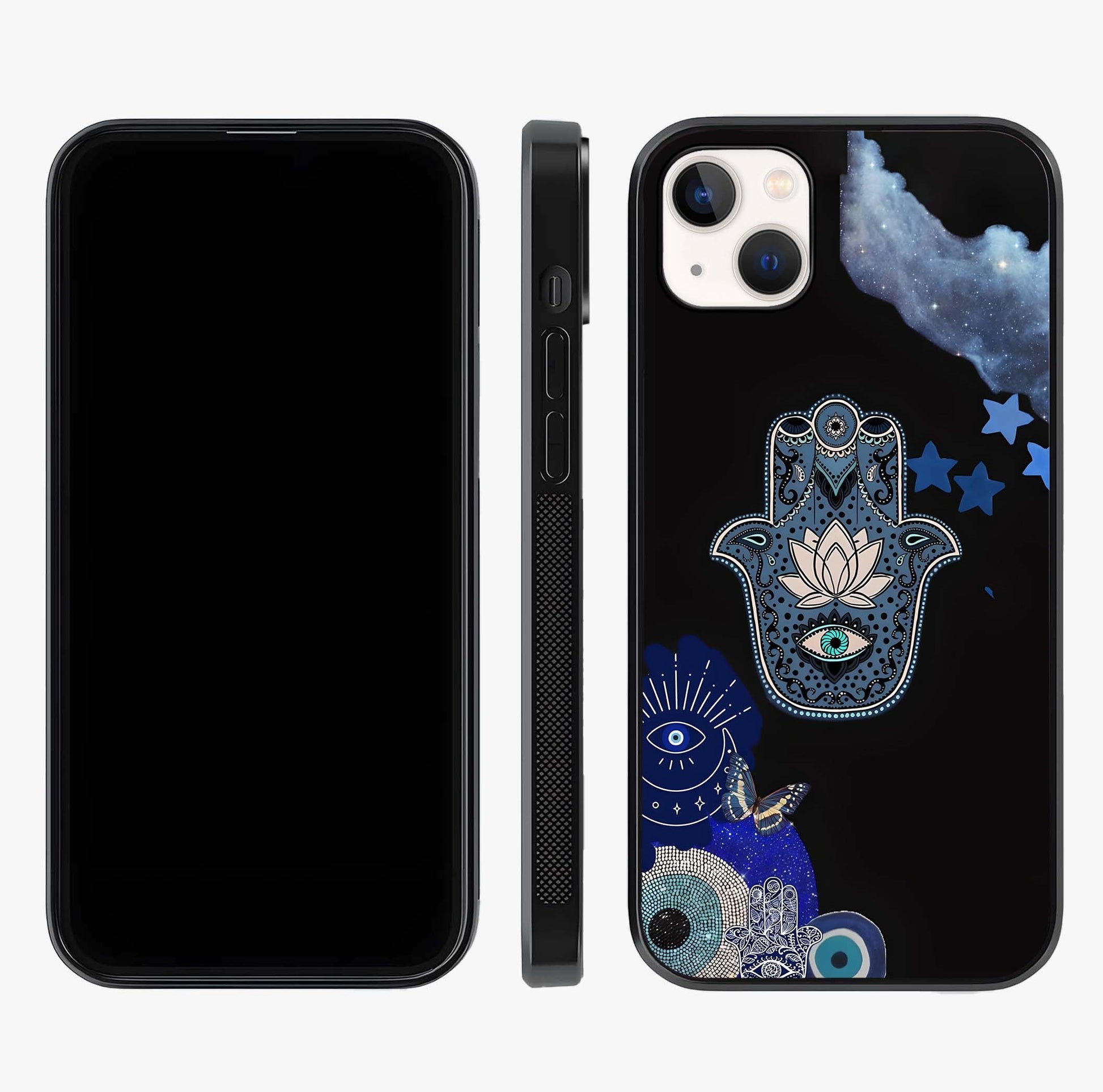 Mystic Hand Aura Glass Case displayed upright for full design visibility and premium finish.
