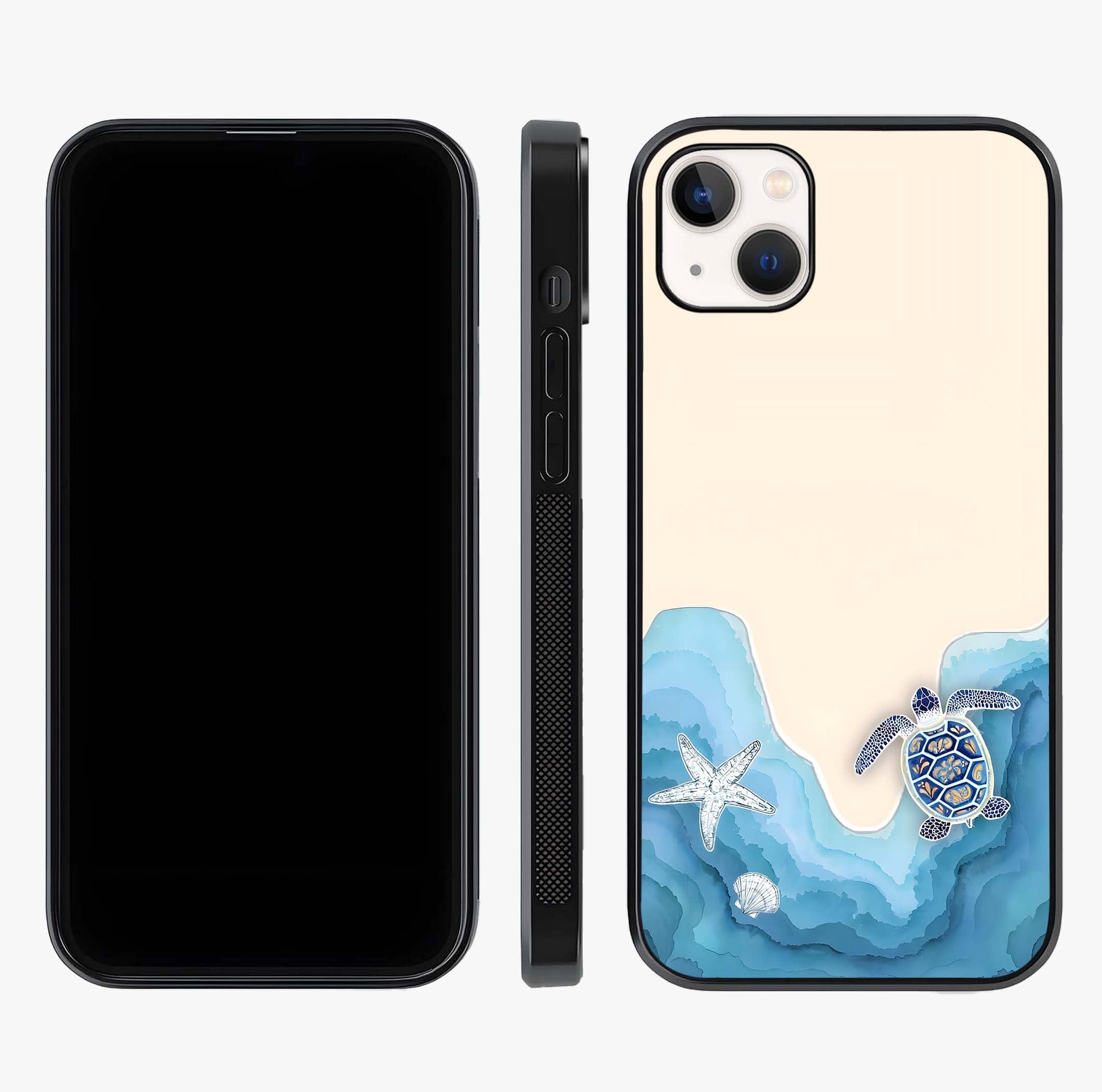 Ocean Drift Turtle Glass Case displayed upright for full design visibility and premium finish.