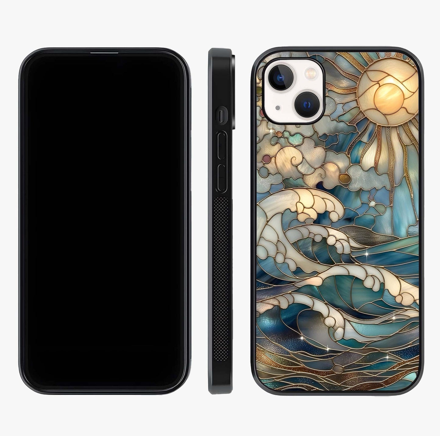 Oceanic Stained Printed Glass Case displayed upright for full design visibility and premium finish.