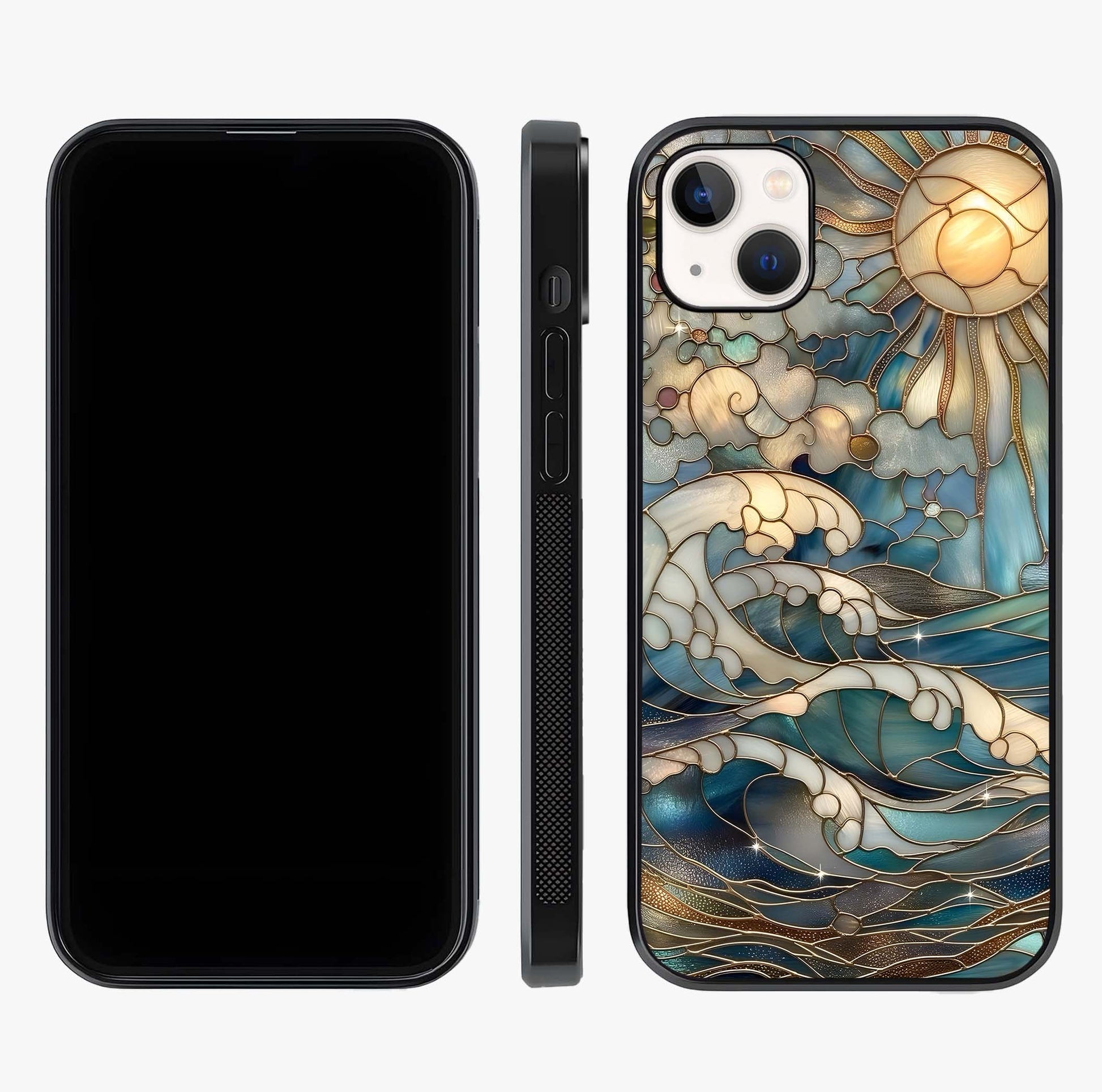 Oceanic Stained Printed Glass Case displayed upright for full design visibility and premium finish.