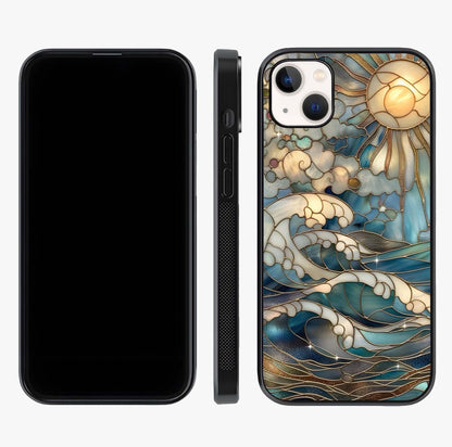 Oceanic Stained Printed Glass Case displayed upright for full design visibility and premium finish.