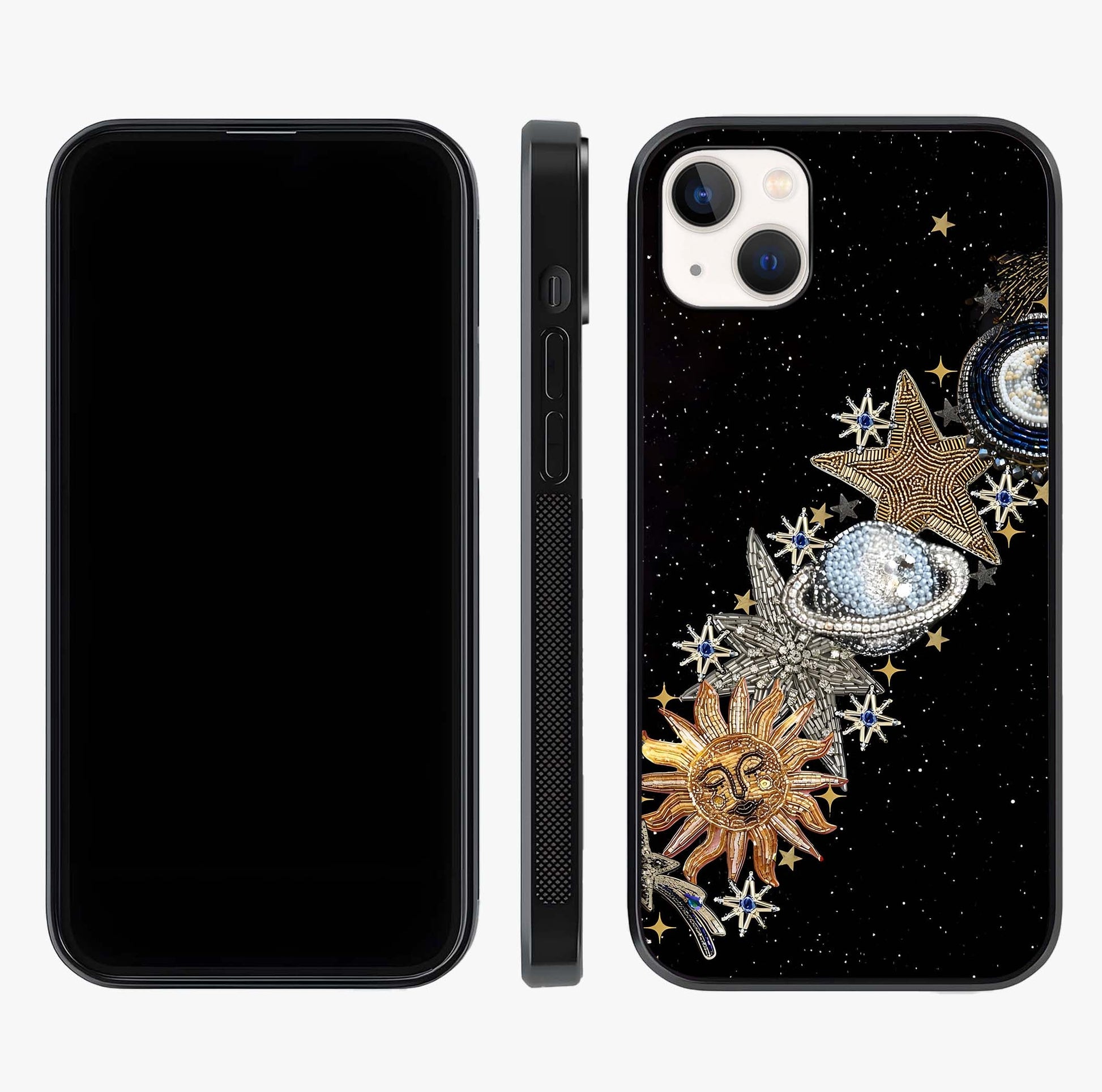 Pearls Universe Object Glass Case displayed upright for full design visibility and premium finish.