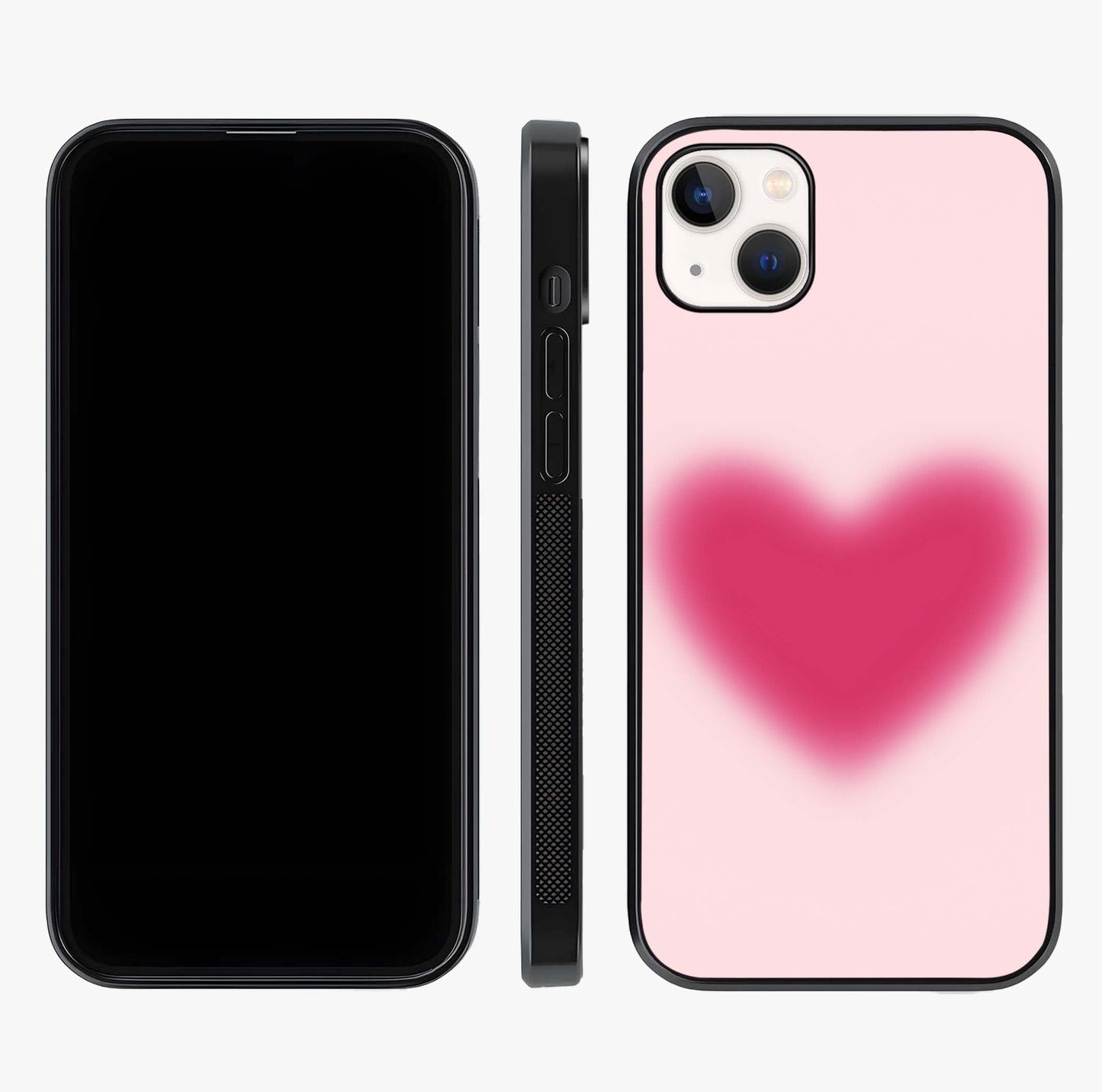 Pink Aura Heart Glass Case displayed upright for full design visibility and premium finish.