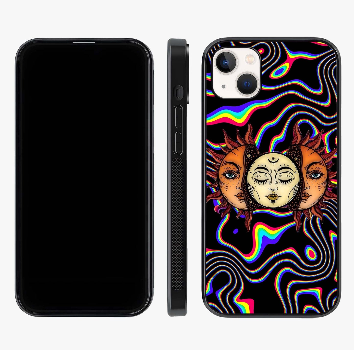 Psychedelic Sun Glass Case displayed upright for full design visibility and premium finish.