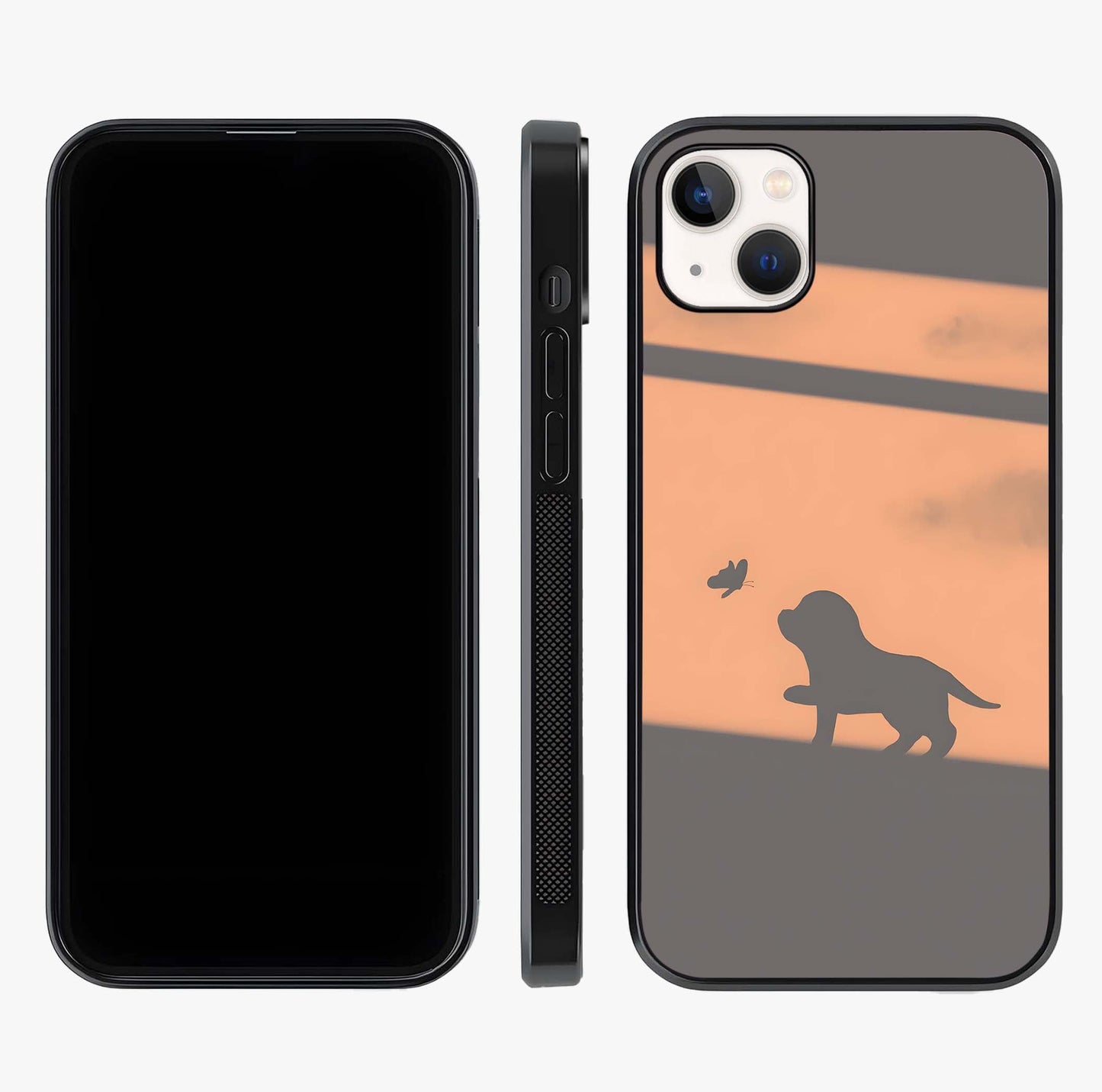 Puppy Shadow Art Glass Case displayed upright for full design visibility and premium finish.