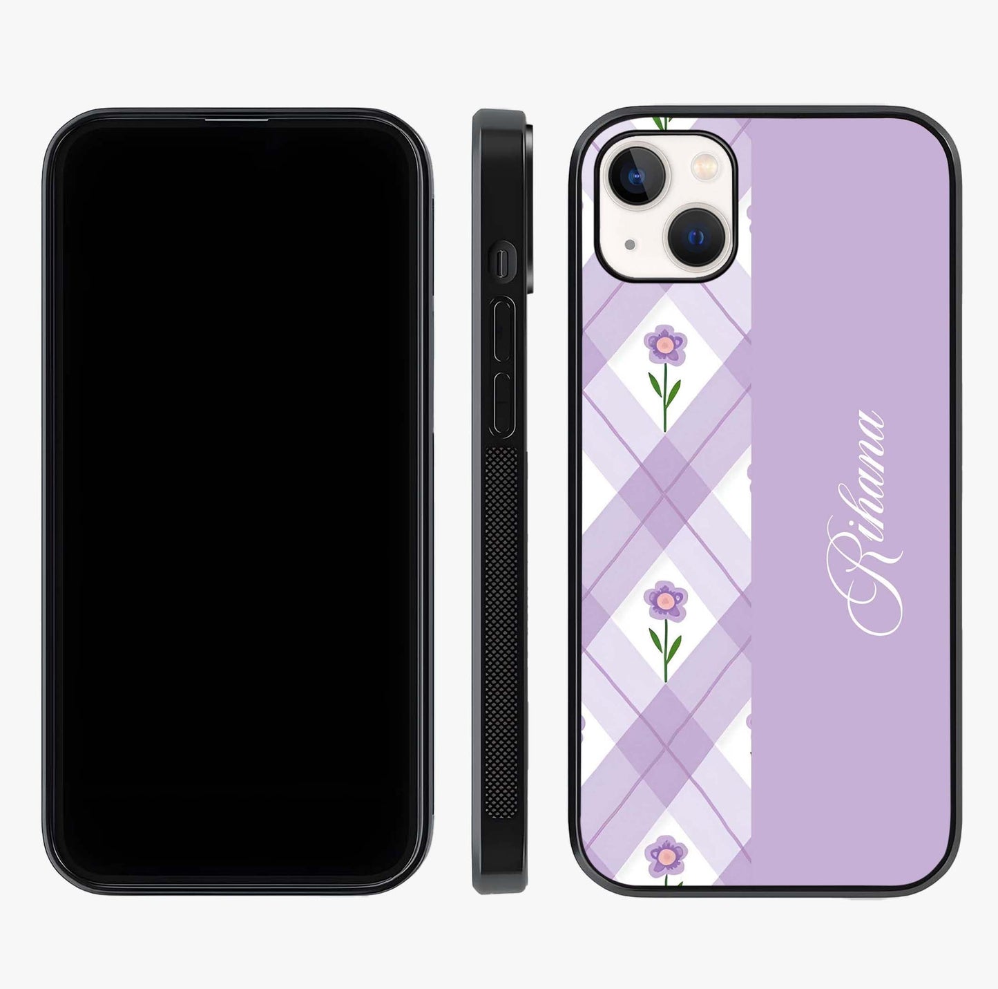 Purple Diamond Floral Glass Case displayed upright for full design visibility and premium finish.