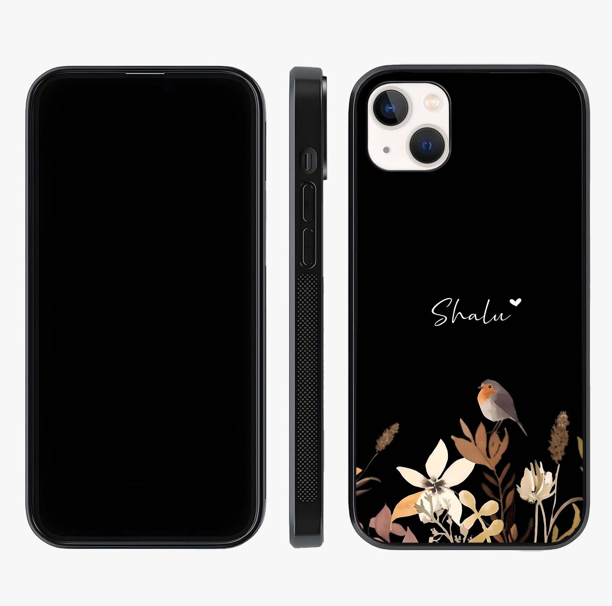 Quiet Garden Tune Custom Name Glass Case displayed upright for full design visibility and premium finish.