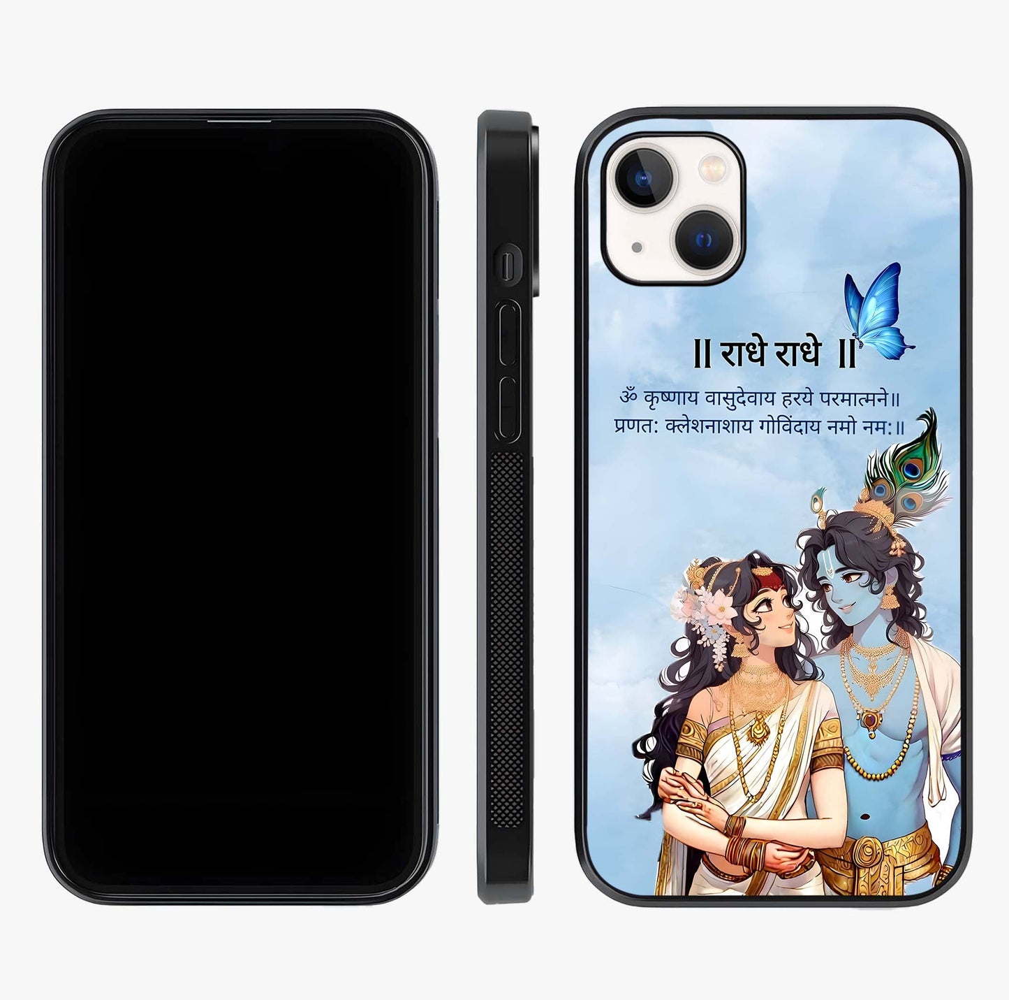 Radha Krishna Eternal Glass Case displayed upright for full design visibility and premium finish.