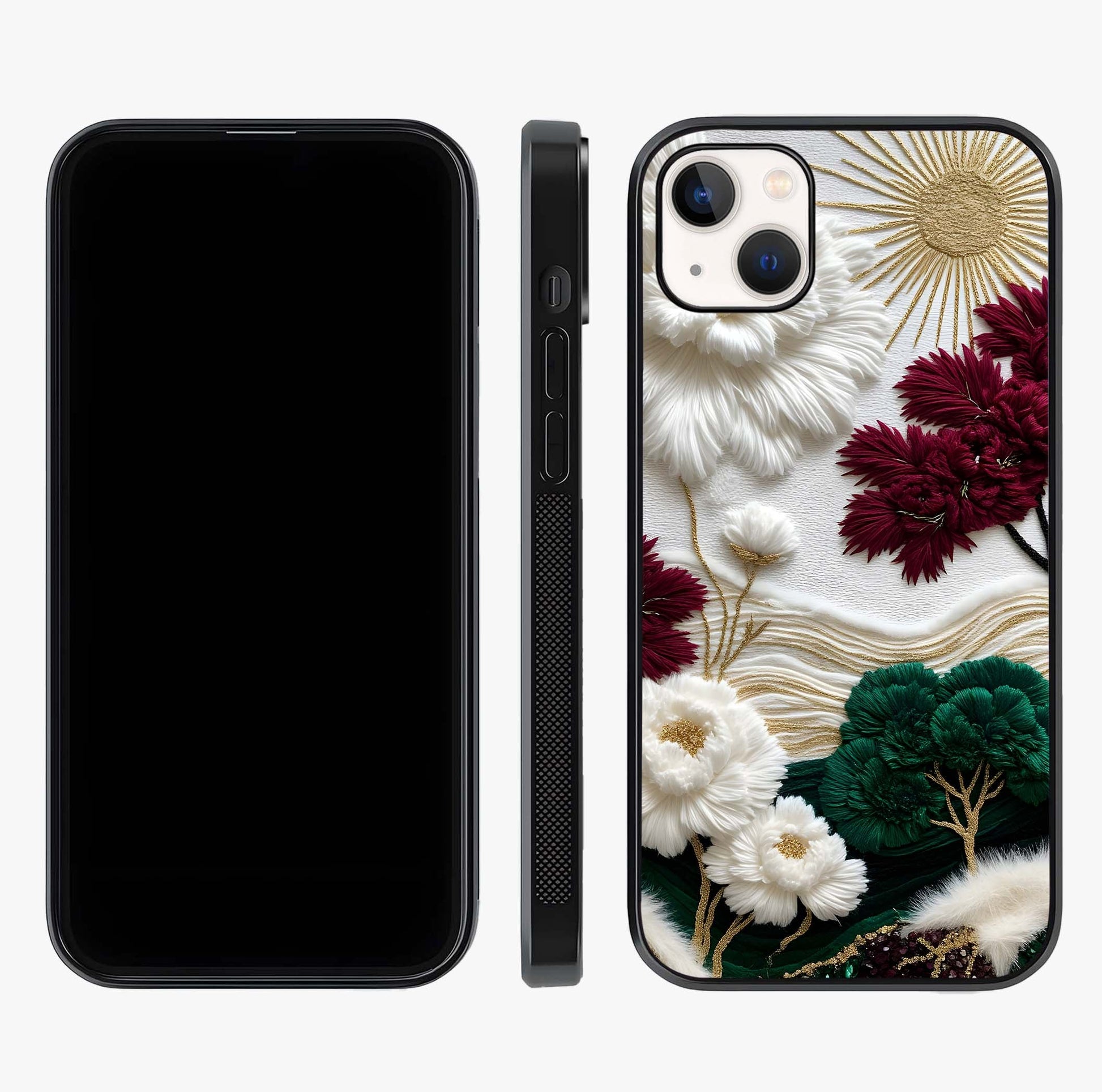 Radiant Bloom Elegance Glass Case displayed upright for full design visibility and premium finish.