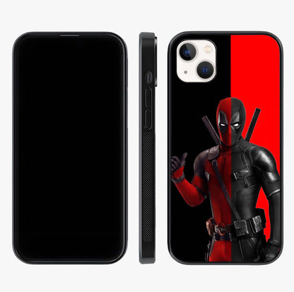 Red & Black Deadpool Theme Glass Case displayed upright for full design visibility and premium finish.