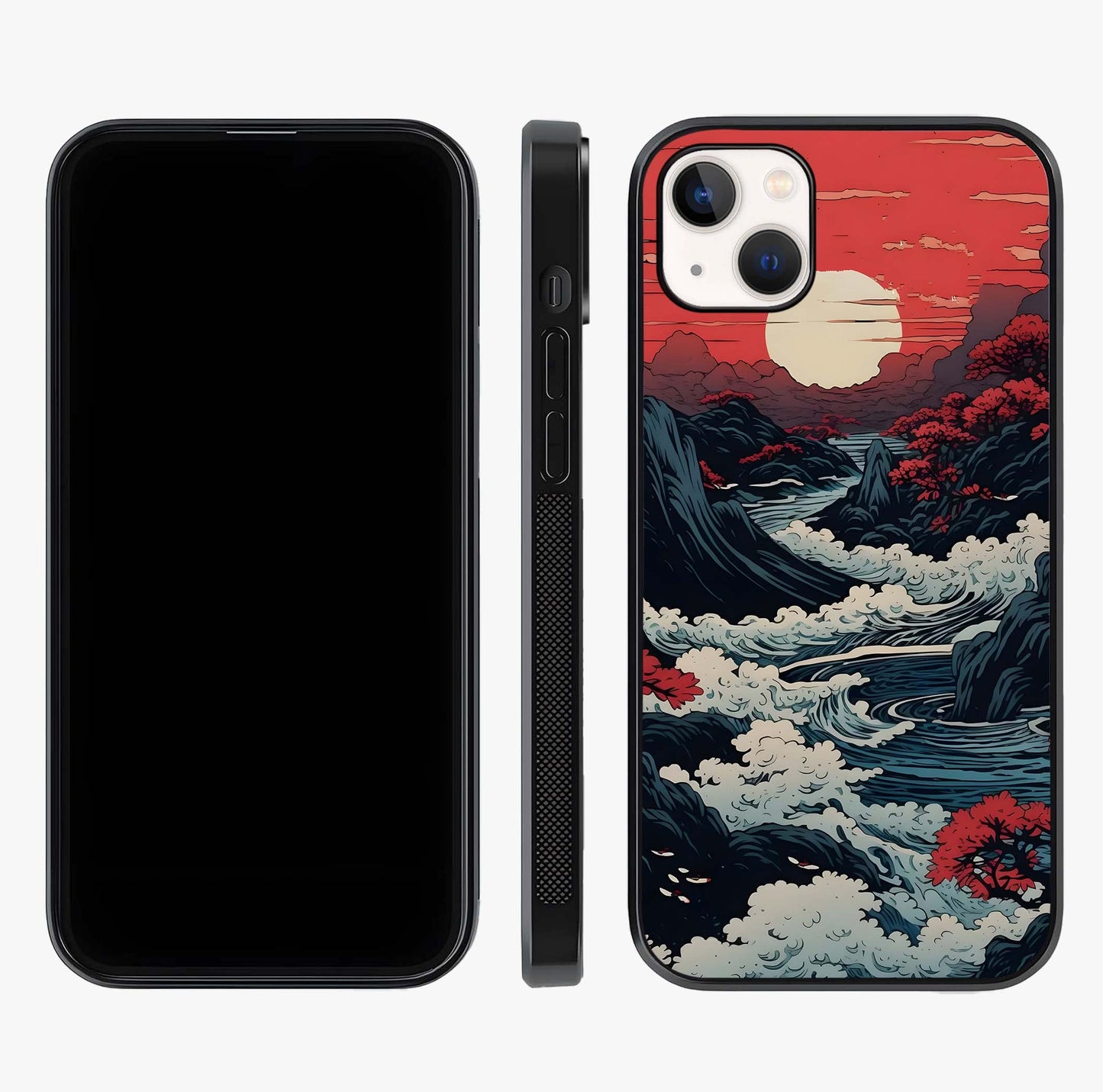 Red Sunset Scenery Glass Case displayed upright for full design visibility and premium finish.