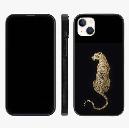 Regal Leopard Glass Case displayed upright for full design visibility and premium finish.