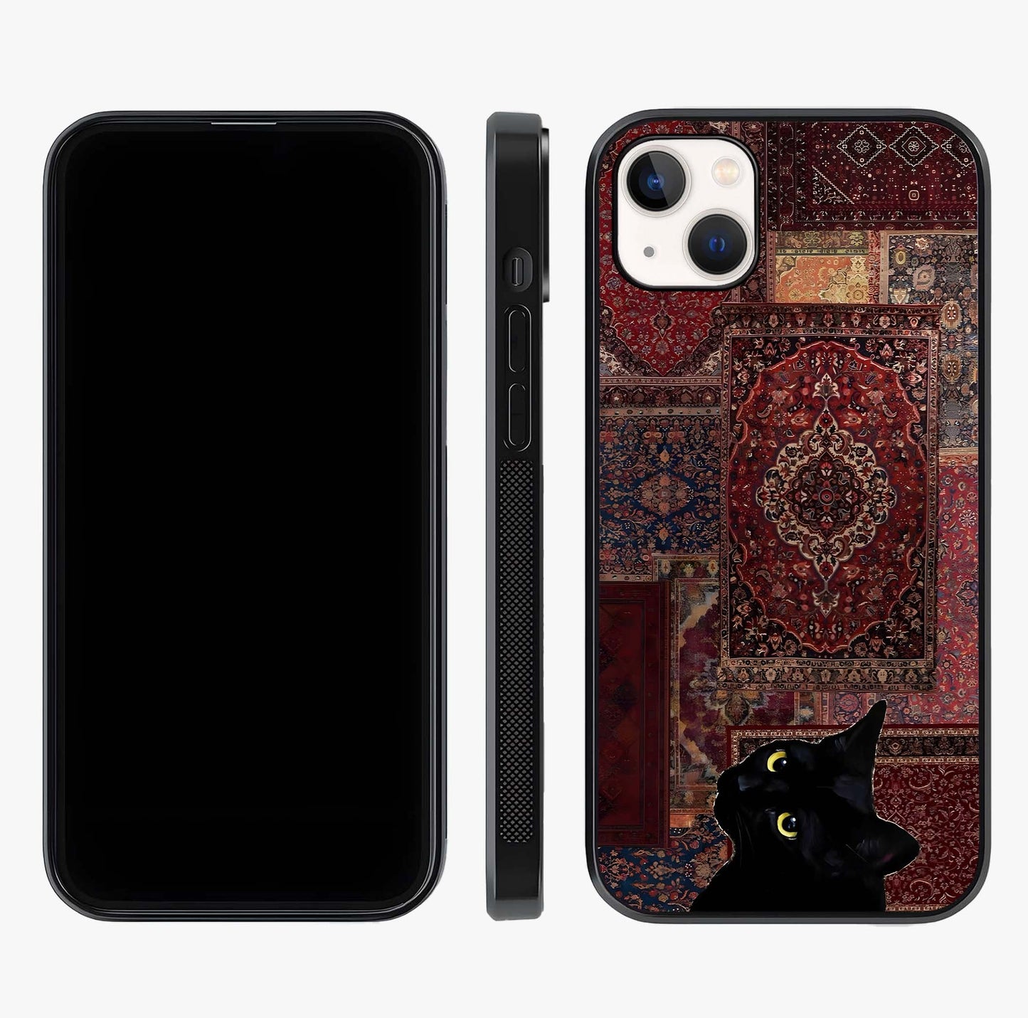 Regal Magic Cat Apple Glass Case displayed upright for full design visibility and premium finish.