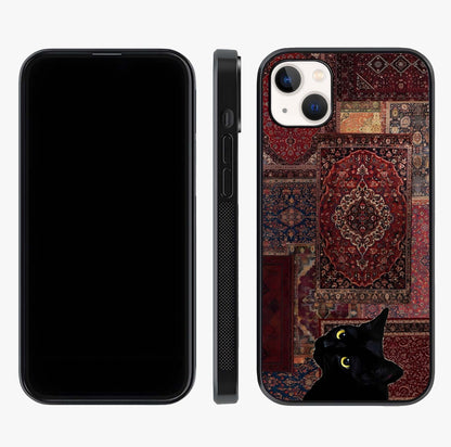 Regal Magic Cat Apple Glass Case displayed upright for full design visibility and premium finish.