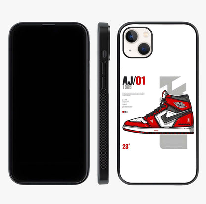 Retro Sneaker Blueprint Glass Case displayed upright for full design visibility and premium finish.