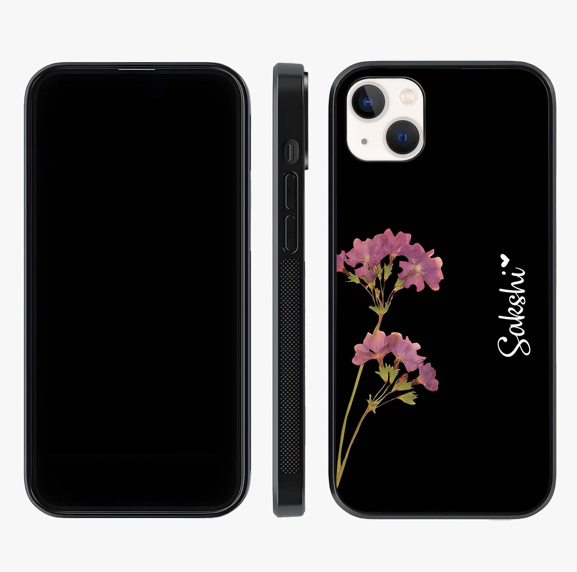 Riching Lavender Flower Custom Name Glass Case displayed upright for full design visibility and premium finish.