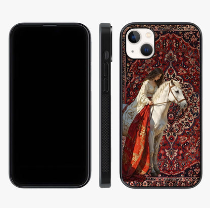 Royal Rider Tapestry Glass Case displayed upright for full design visibility and premium finish.