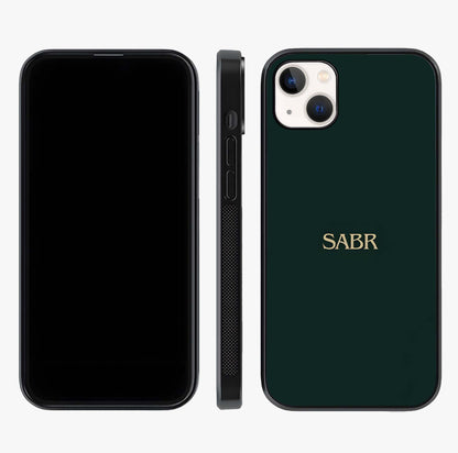 Sabr Minimal Patience Glass Case displayed upright for full design visibility and premium finish.