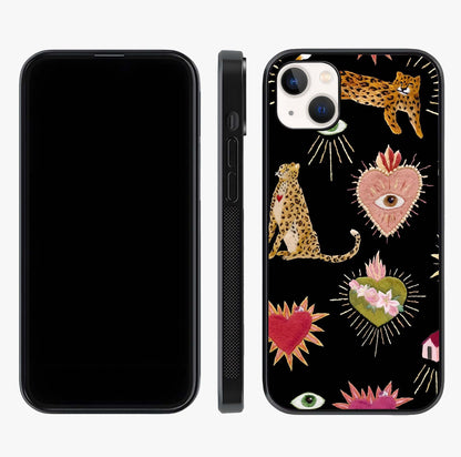 Sacred Jungle Heart Glass Case displayed upright for full design visibility and premium finish.