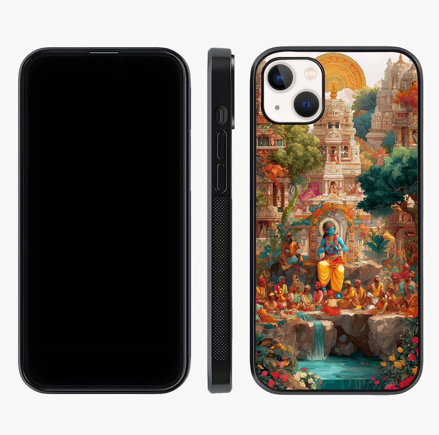 Sacred Sunlight Gods Glass Case displayed upright for full design visibility and premium finish.