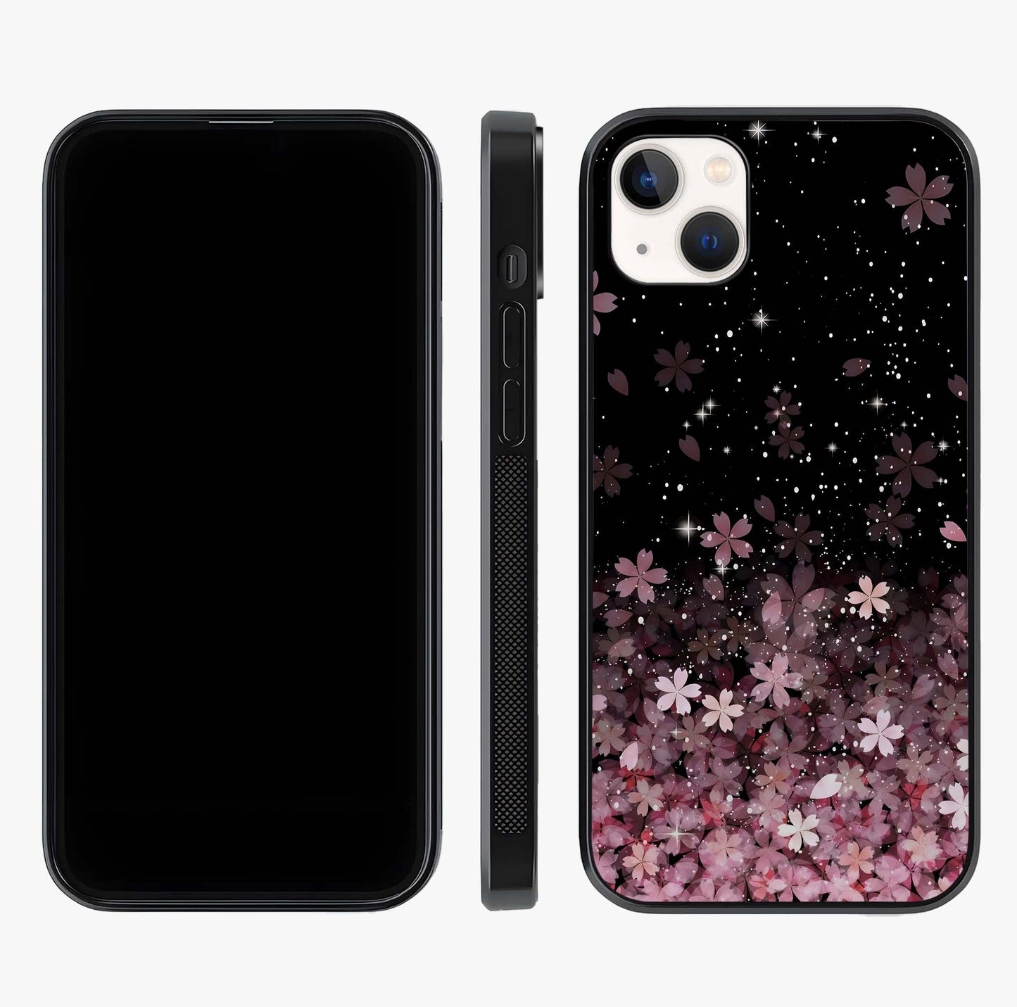 Small Starry Flowers Glass Case displayed upright for full design visibility and premium finish.