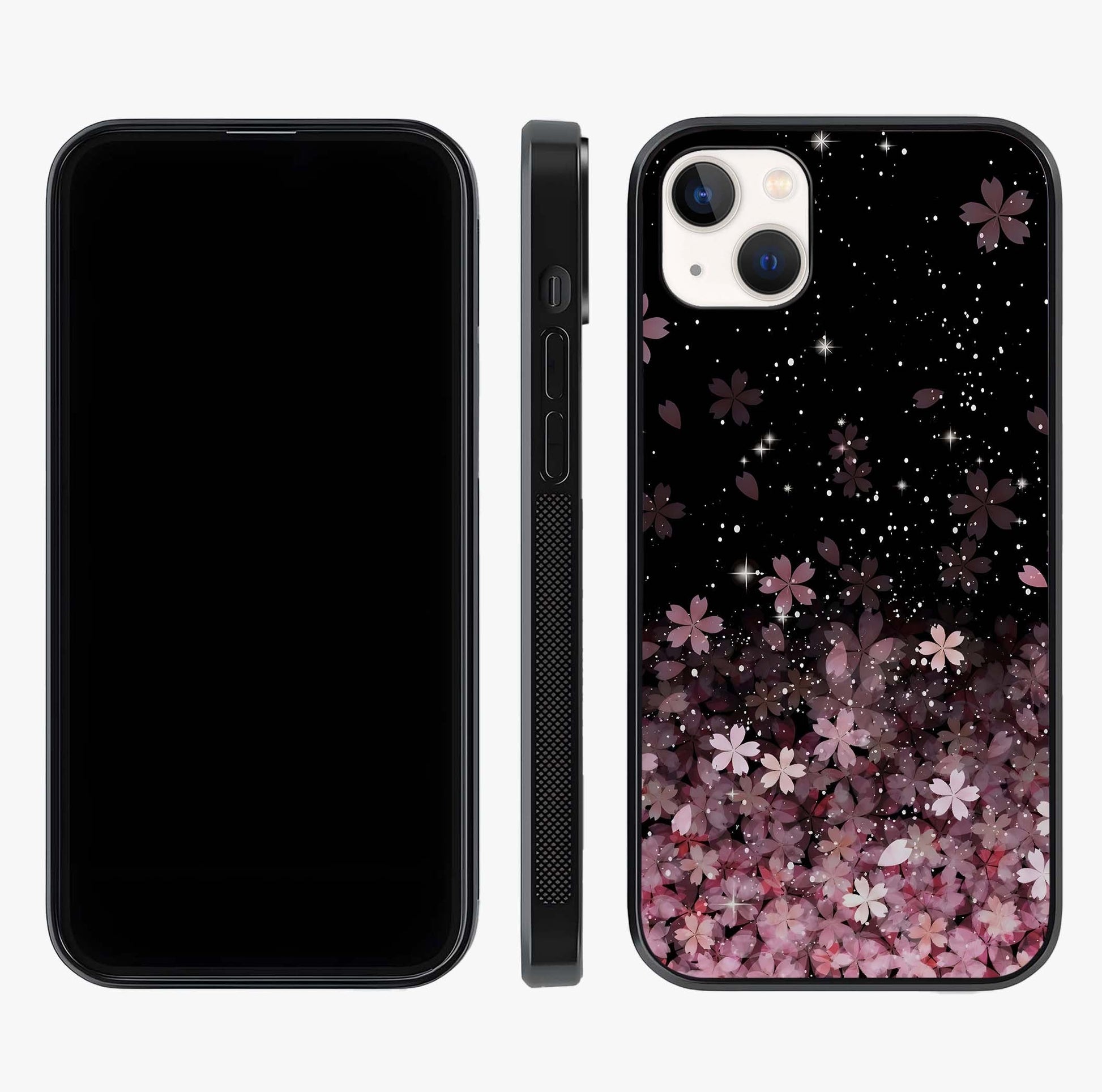 Small Starry Flowers Glass Case displayed upright for full design visibility and premium finish.
