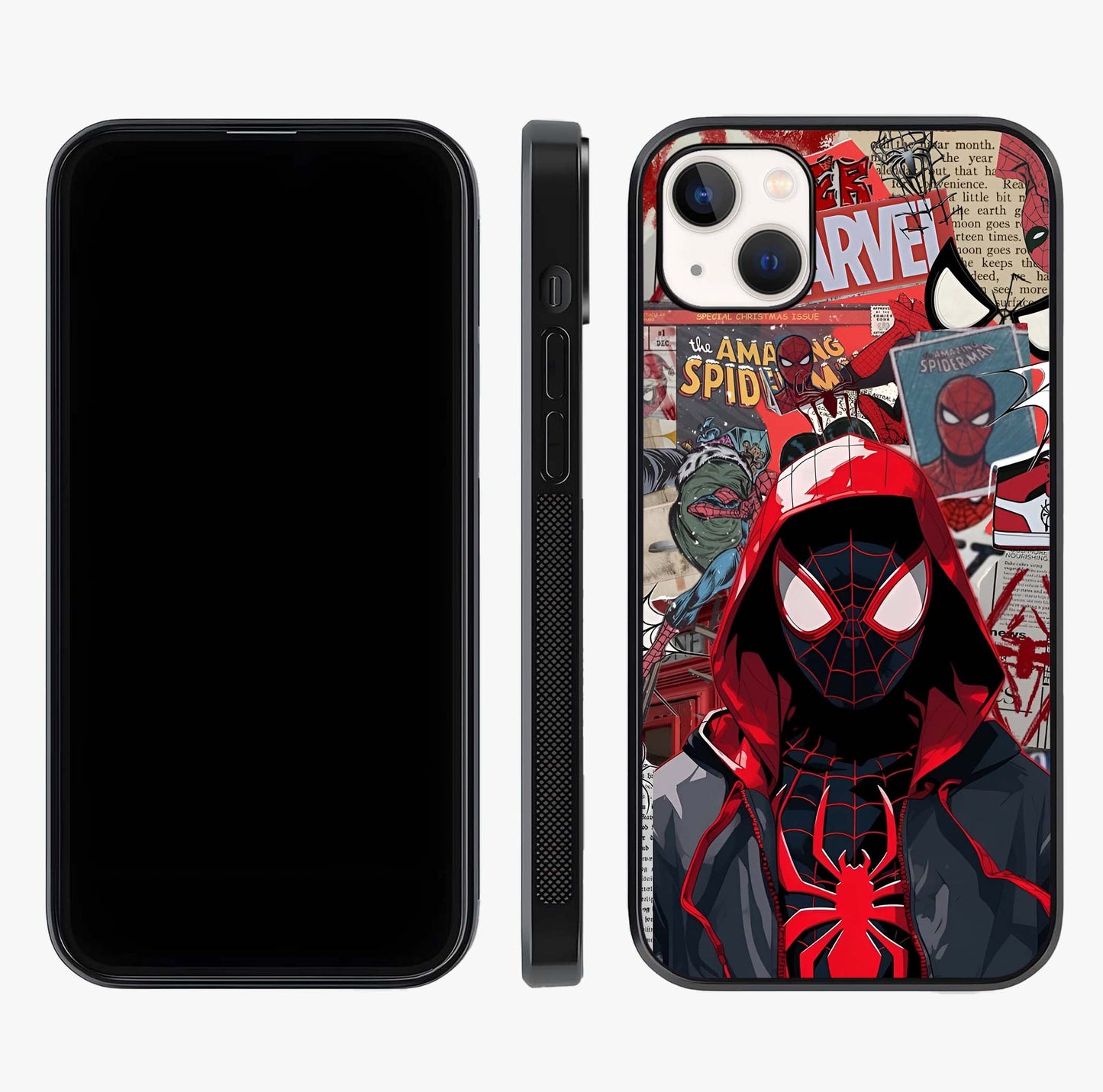 Spider Collage Street Glass Case displayed upright for full design visibility and premium finish.