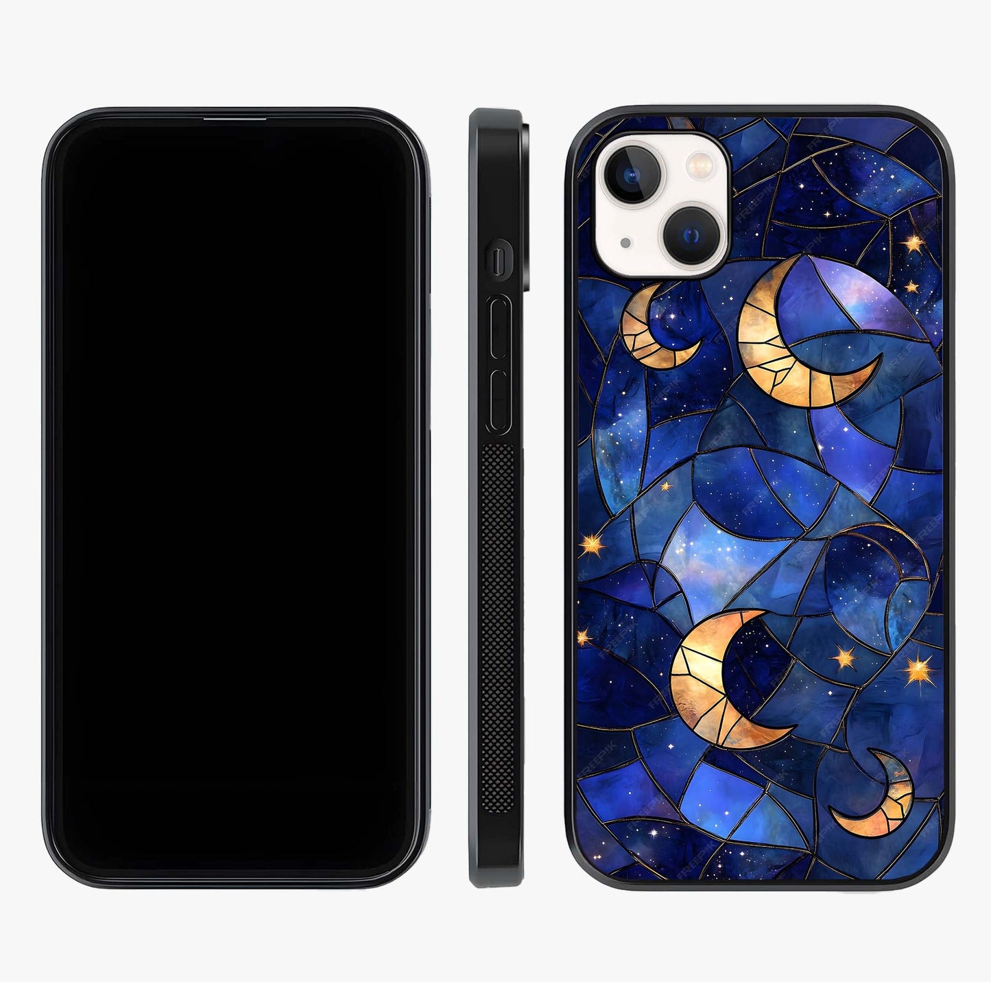 Starlit Sky Tapestry Glass Case displayed upright for full design visibility and premium finish.