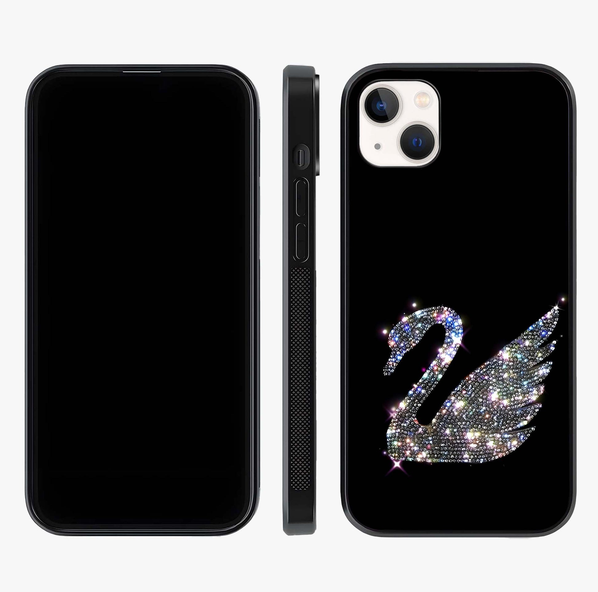 Starlit Swan Grace Glass Case displayed upright for full design visibility and premium finish.