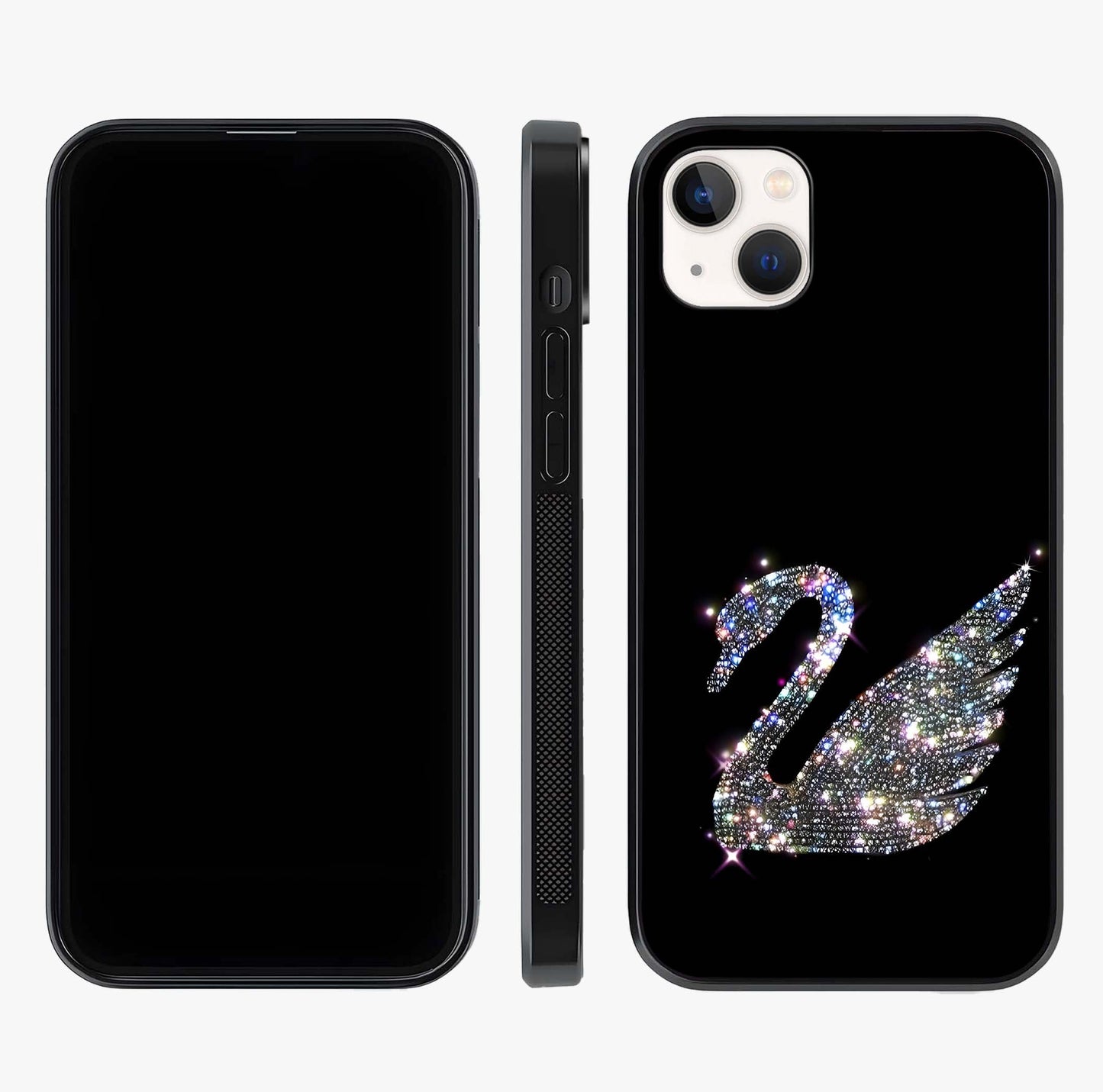 Starlit Swan Grace Glass Case displayed upright for full design visibility and premium finish.