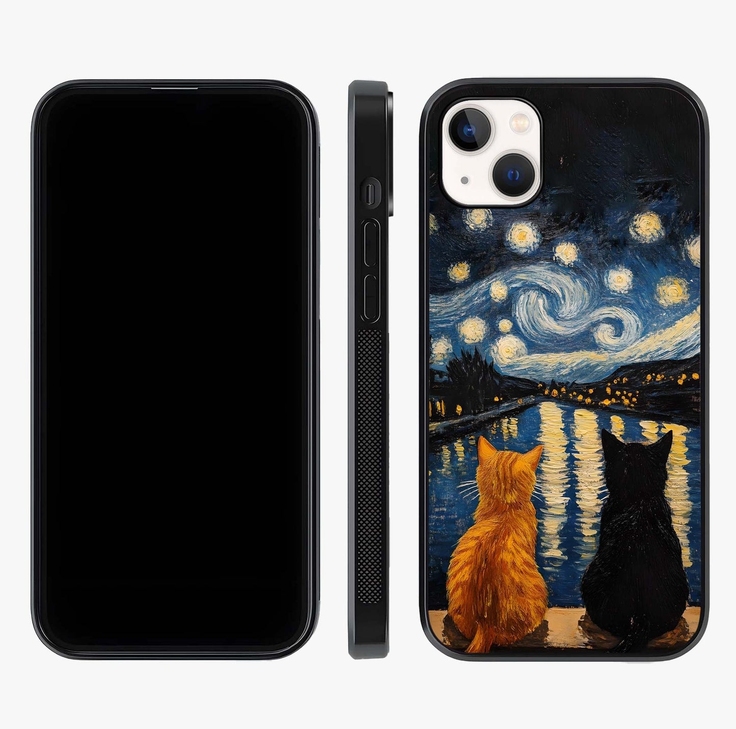 Starry River Cats Glass Case displayed upright for full design visibility and premium finish.