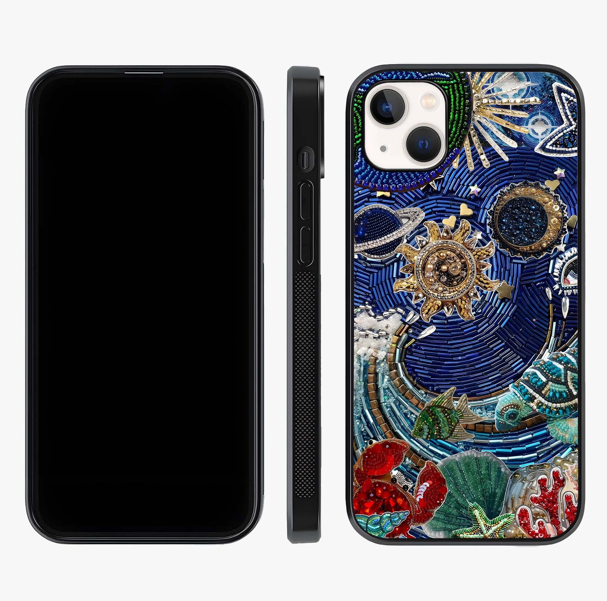 Universe Underwater Spark Glass Case displayed upright for full design visibility and premium finish.