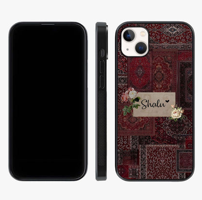 Velvet Wine Pattern Custom Name Glass Case displayed upright for full design visibility and premium finish.