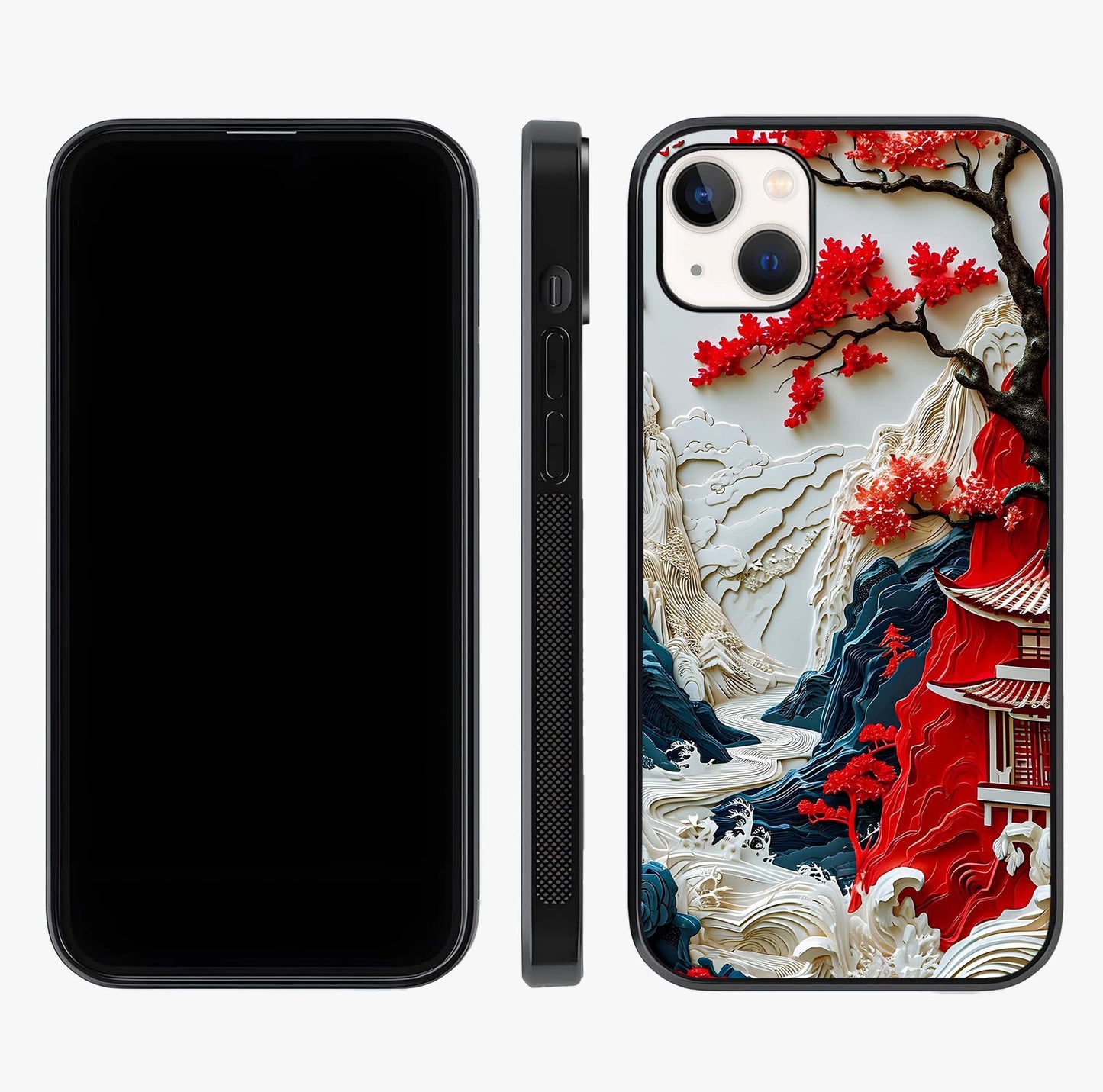 Whispers Of Sakura Waves Glass Case displayed upright for full design visibility and premium finish.
